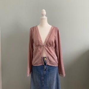 Satin lilac Lace Trim Blouse